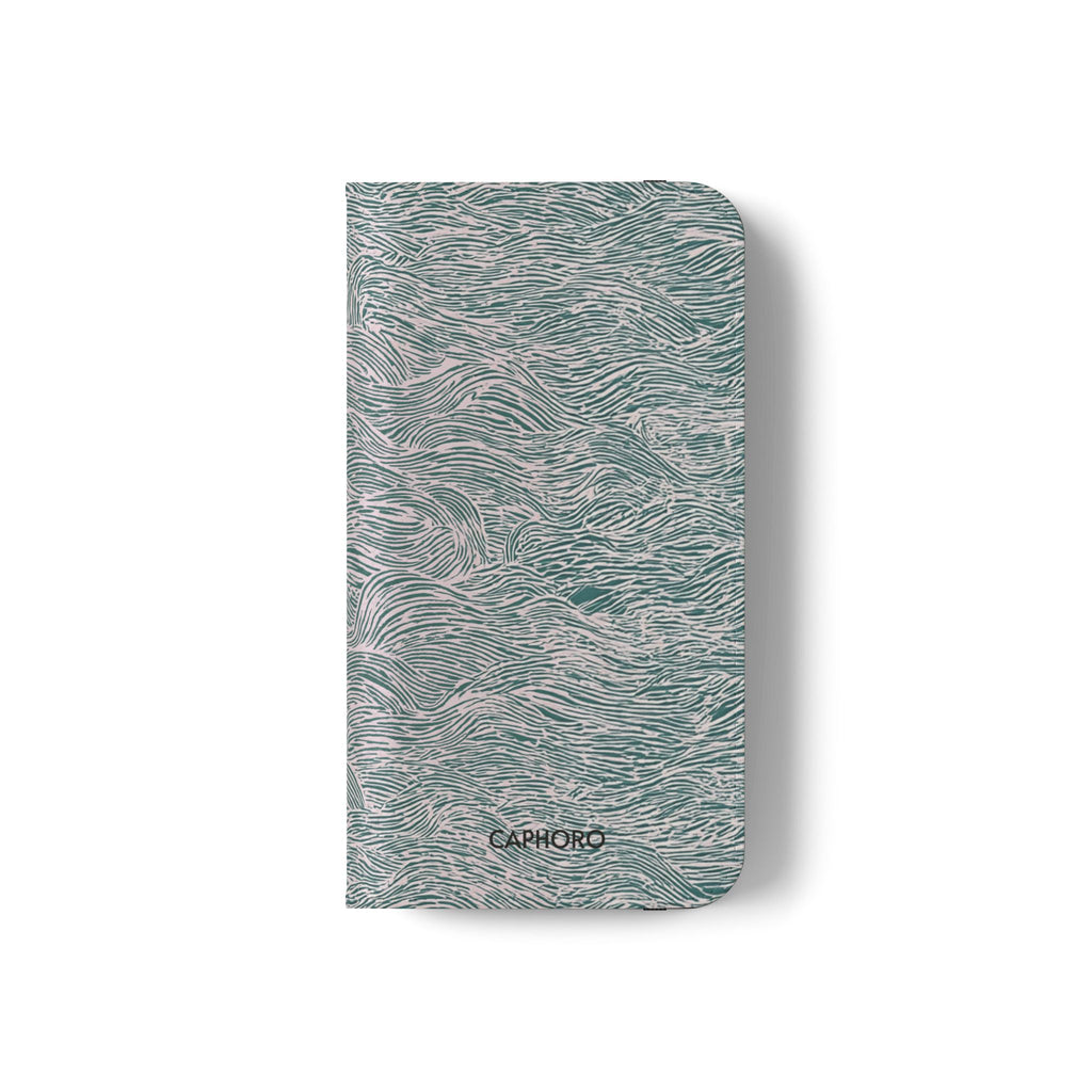 Marbled Teal Flip Phone Case — Textured Wallet Cover with Card Slots