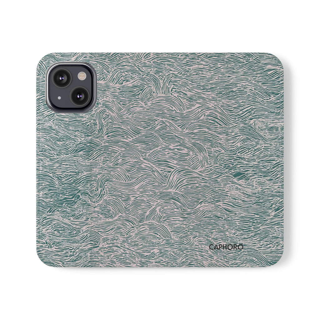Marbled Teal Flip Phone Case — Textured Wallet Cover with Card Slots