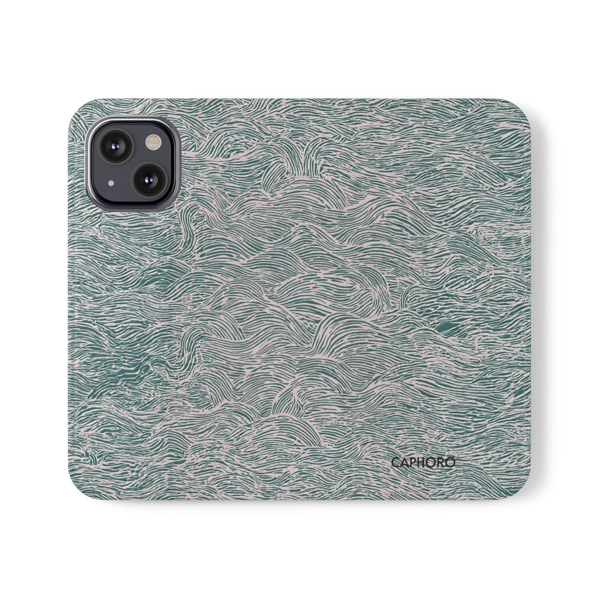 Marbled Teal Flip Phone Case — Textured Wallet Cover with Card Slots