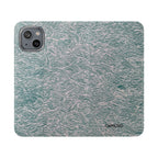 Marbled Teal Flip Phone Case — Textured Wallet Cover with Card Slots