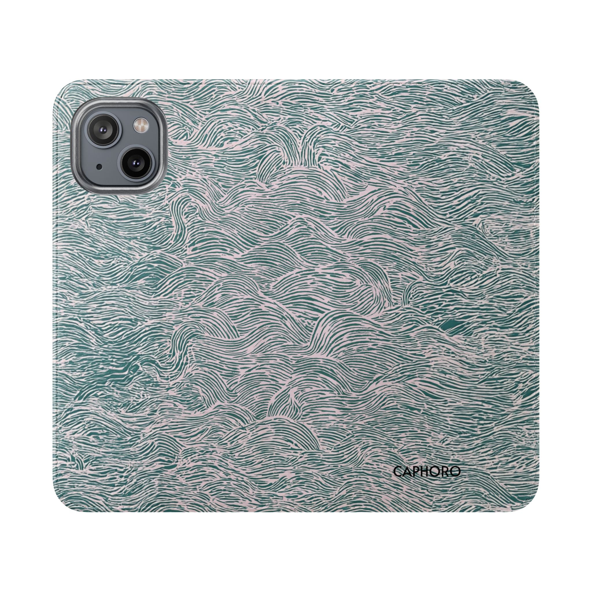 Marbled Teal Flip Phone Case — Textured Wallet Cover with Card Slots