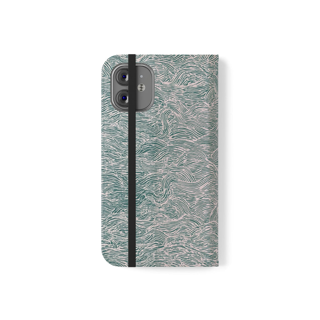Marbled Teal Flip Phone Case — Textured Wallet Cover with Card Slots