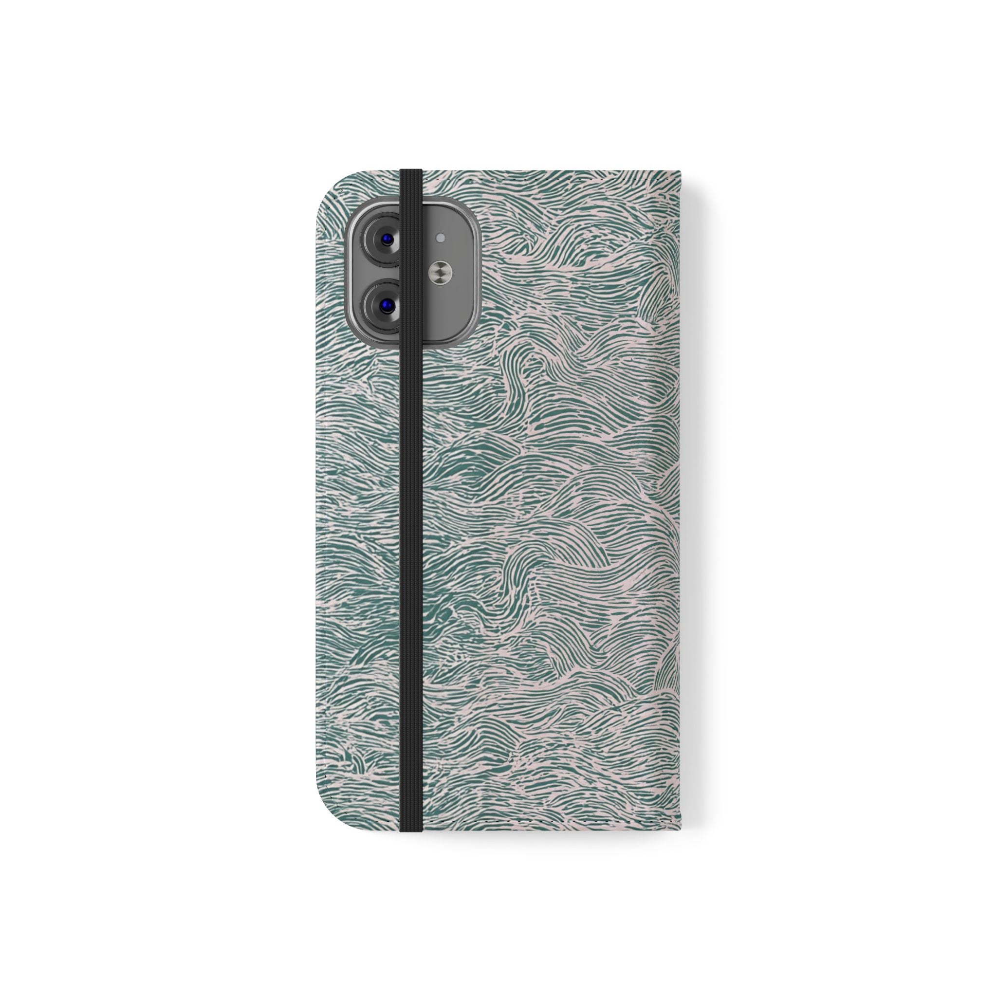 Marbled Teal Flip Phone Case — Textured Wallet Cover with Card Slots