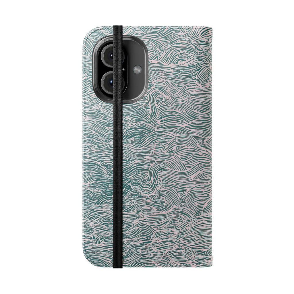 Marbled Teal Flip Phone Case — Textured Wallet Cover with Card Slots