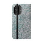 Marbled Teal Flip Phone Case — Textured Wallet Cover with Card Slots