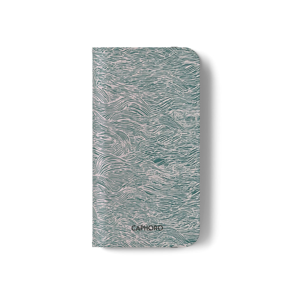 Marbled Teal Flip Phone Case — Textured Wallet Cover with Card Slots
