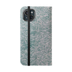 Marbled Teal Flip Phone Case — Textured Wallet Cover with Card Slots