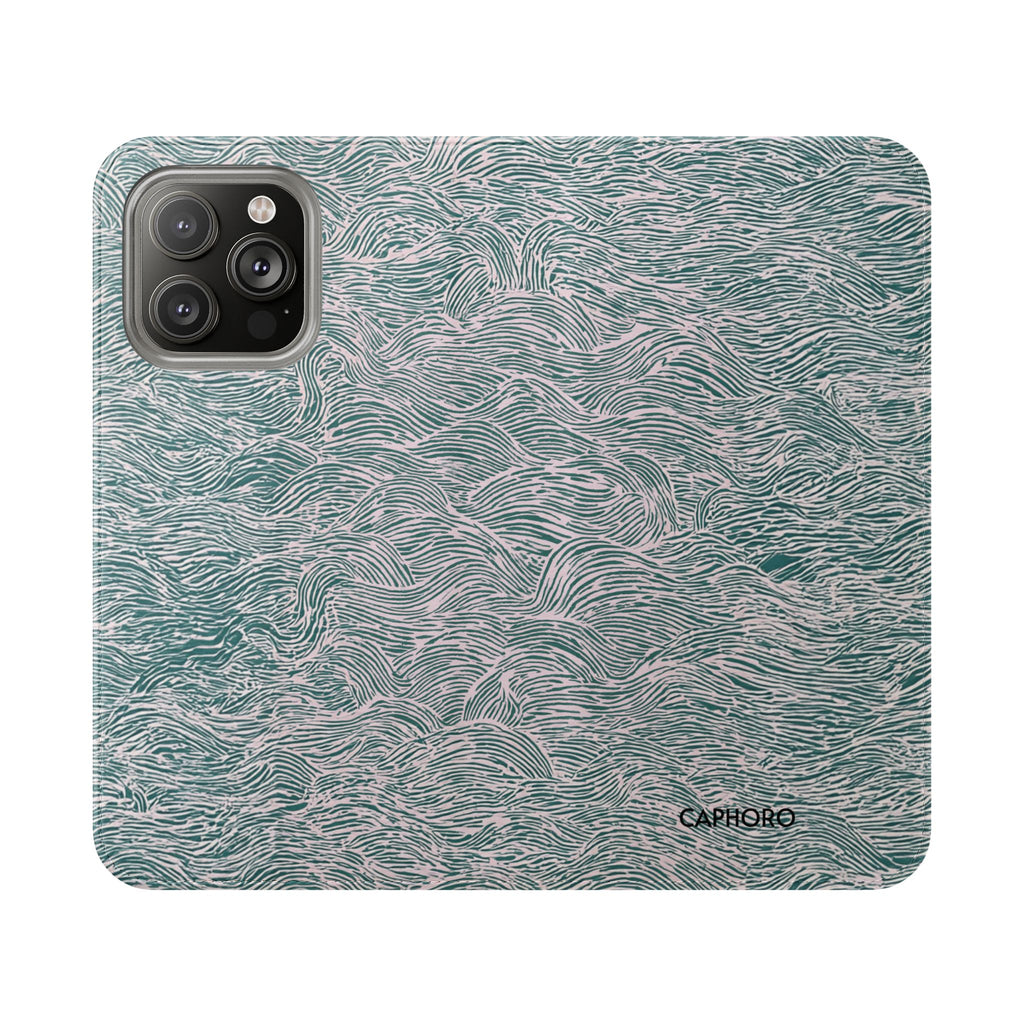 Marbled Teal Flip Phone Case — Textured Wallet Cover with Card Slots