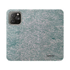 Marbled Teal Flip Phone Case — Textured Wallet Cover with Card Slots