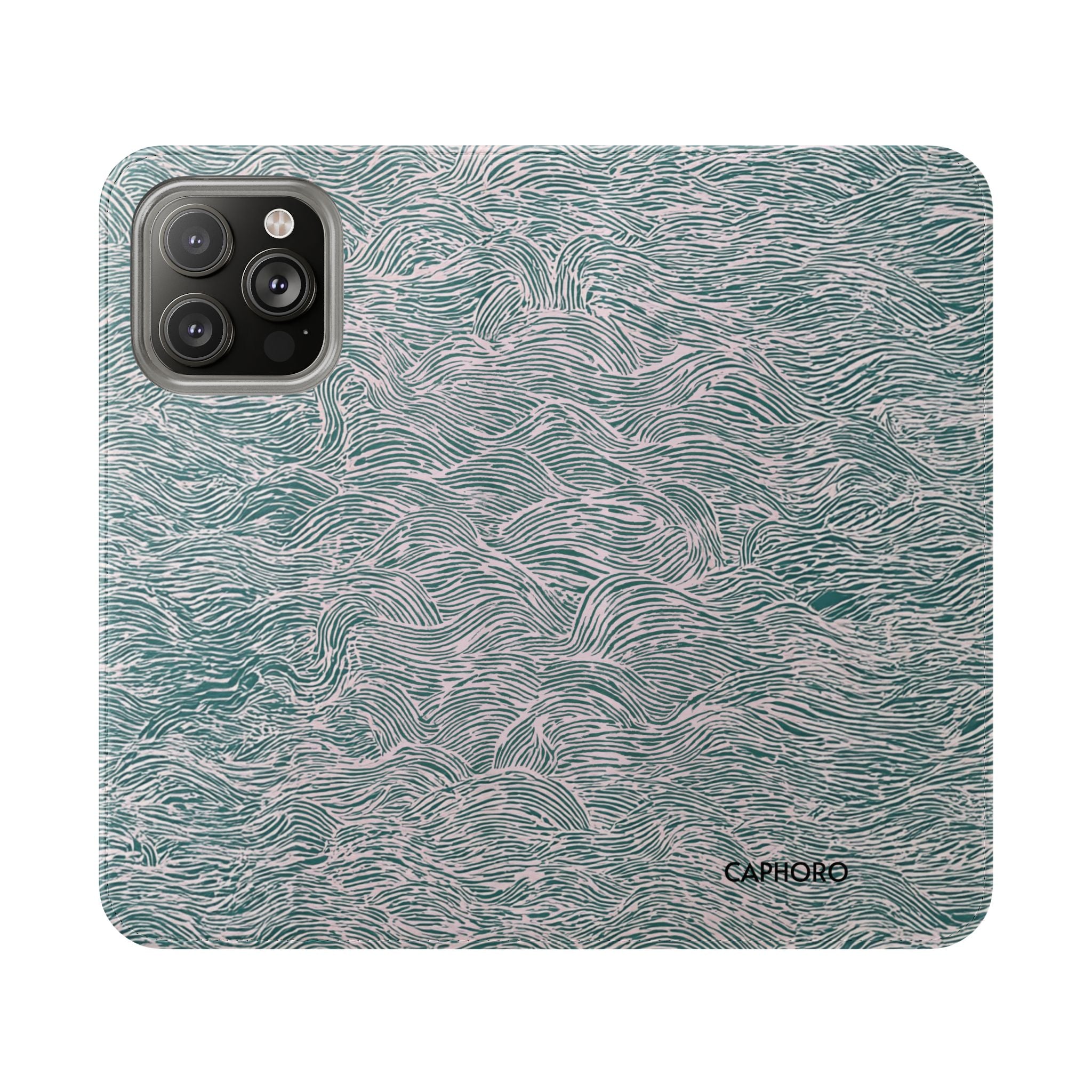 Marbled Teal Flip Phone Case — Textured Wallet Cover with Card Slots
