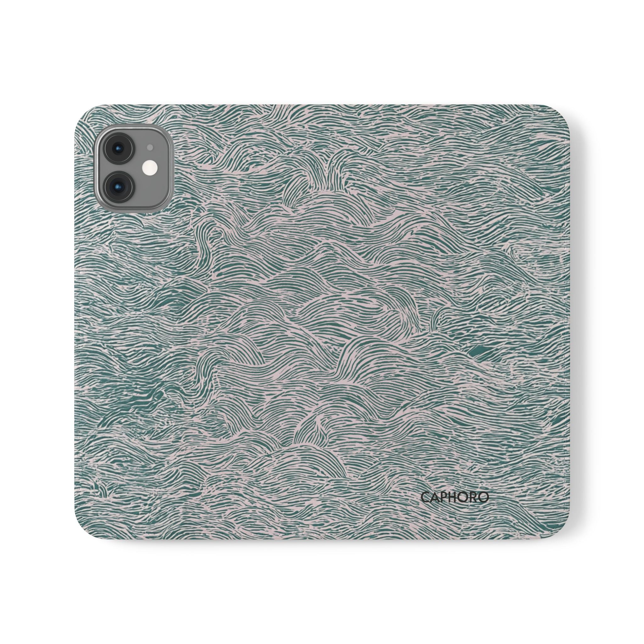 Marbled Teal Flip Phone Case — Textured Wallet Cover with Card Slots