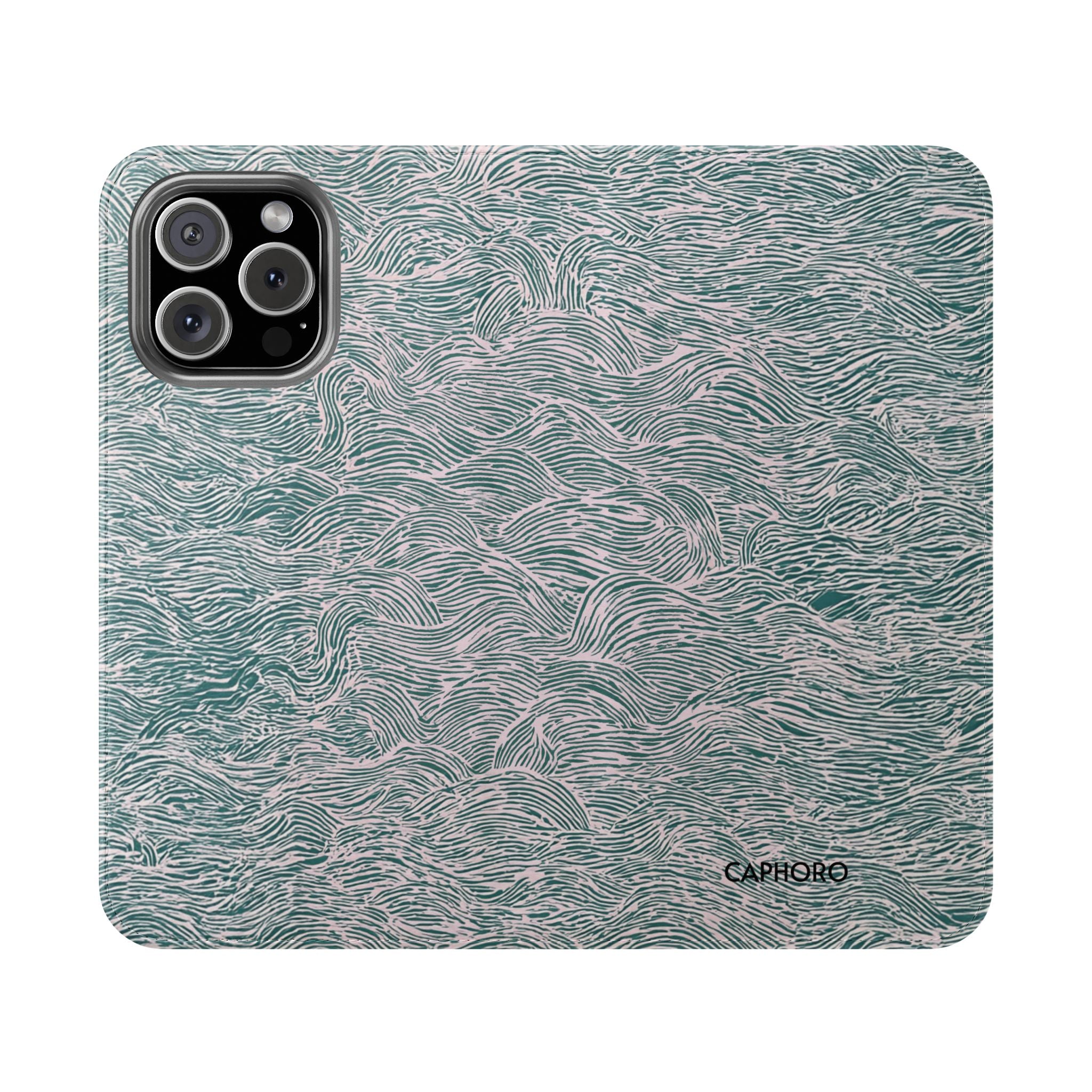 Marbled Teal Flip Phone Case — Textured Wallet Cover with Card Slots