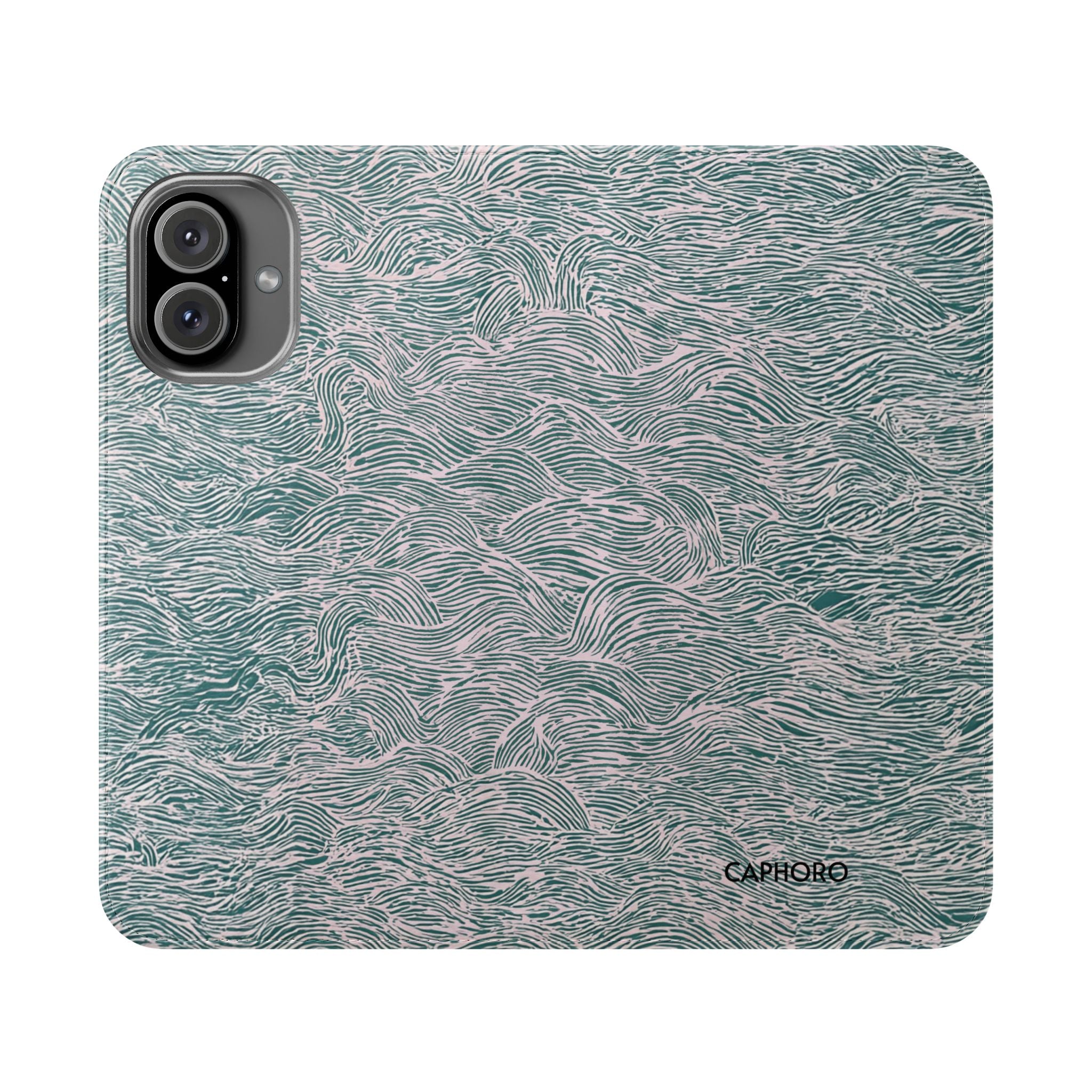 Marbled Teal Flip Phone Case — Textured Wallet Cover with Card Slots