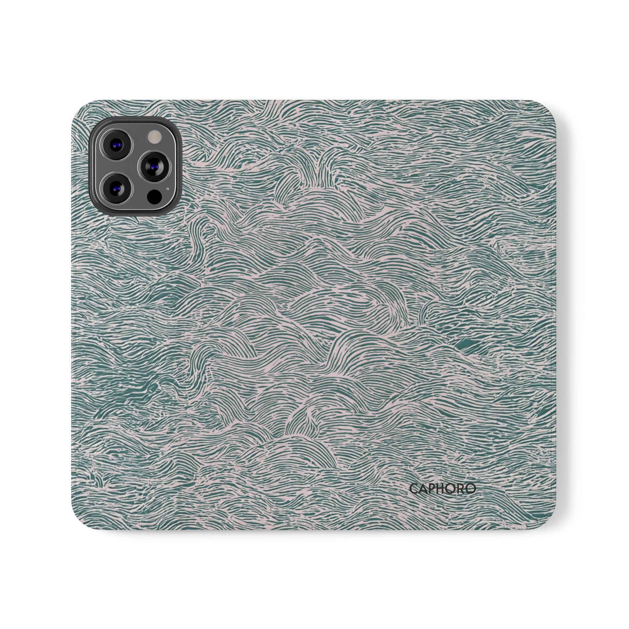 Marbled Teal Flip Phone Case — Textured Wallet Cover with Card Slots