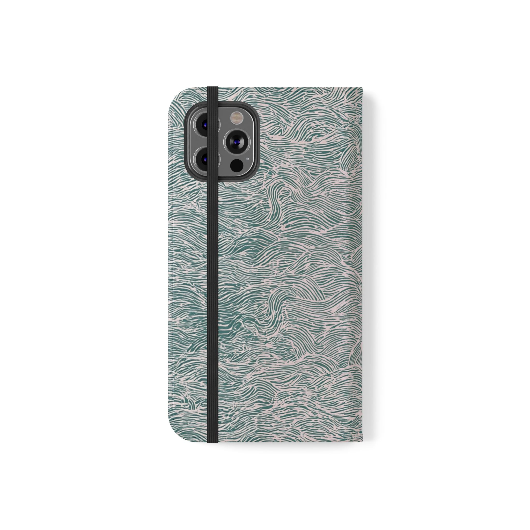 Marbled Teal Flip Phone Case — Textured Wallet Cover with Card Slots