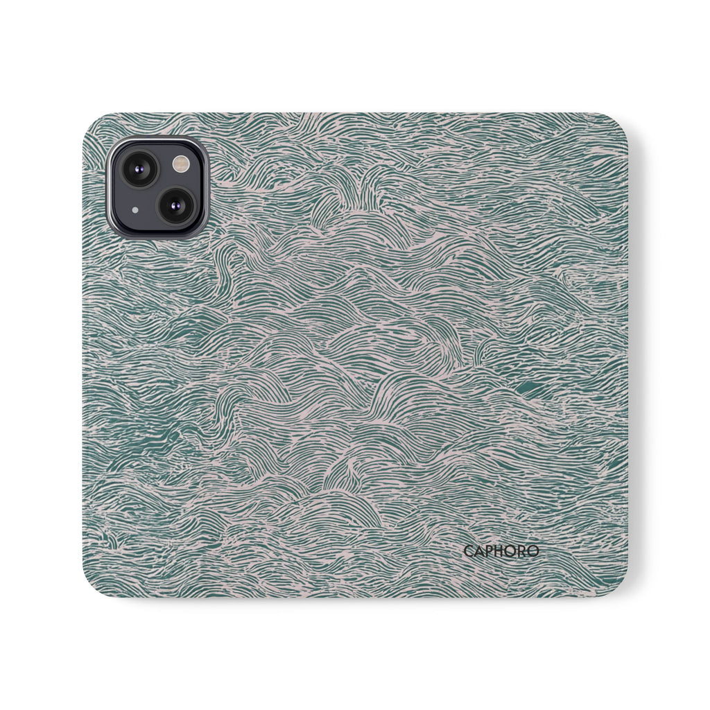 Marbled Teal Flip Phone Case — Textured Wallet Cover with Card Slots