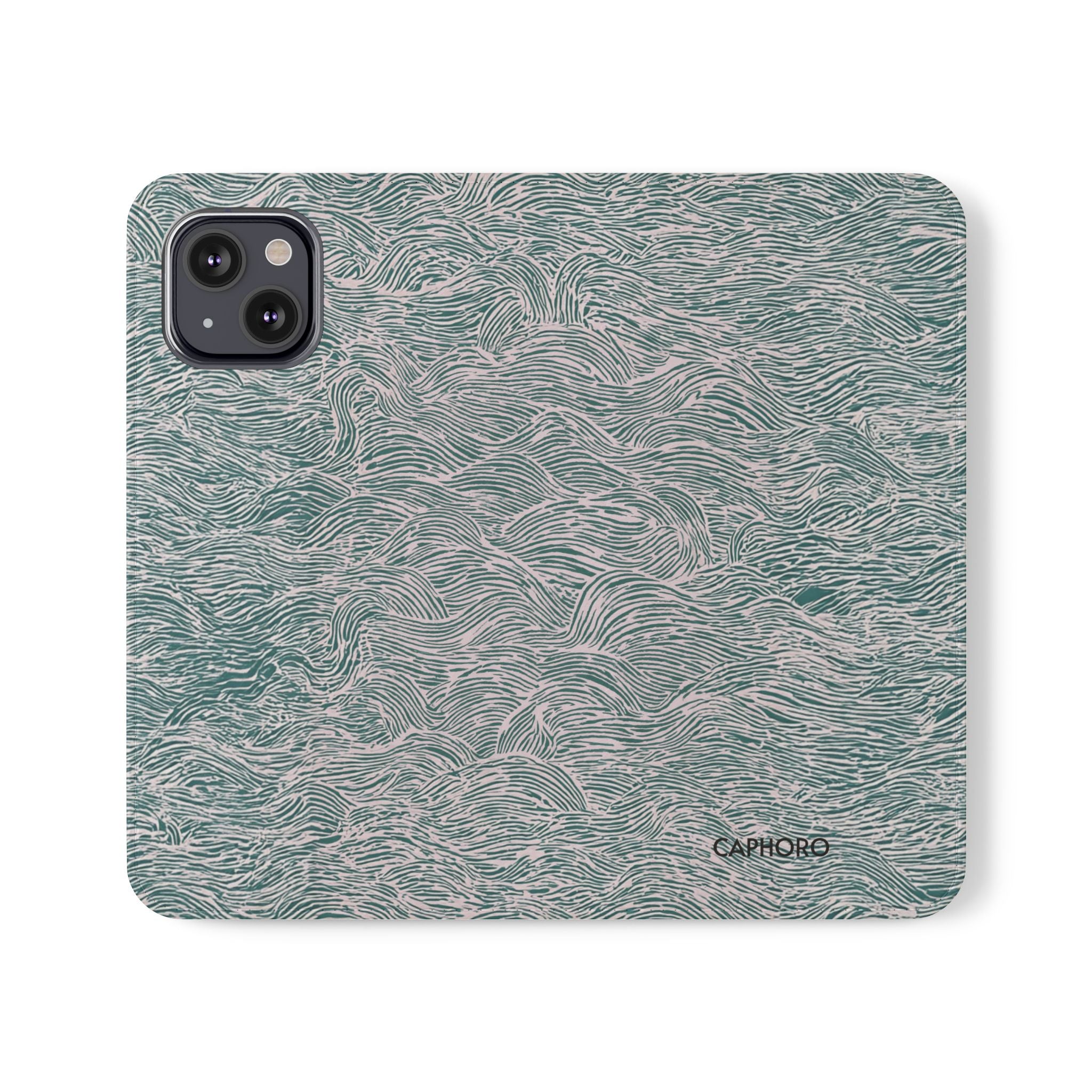 Marbled Teal Flip Phone Case — Textured Wallet Cover with Card Slots