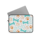 Dog Bones & Paws Laptop Sleeve — Cute Teal & Tan Pet Pattern Sleeve