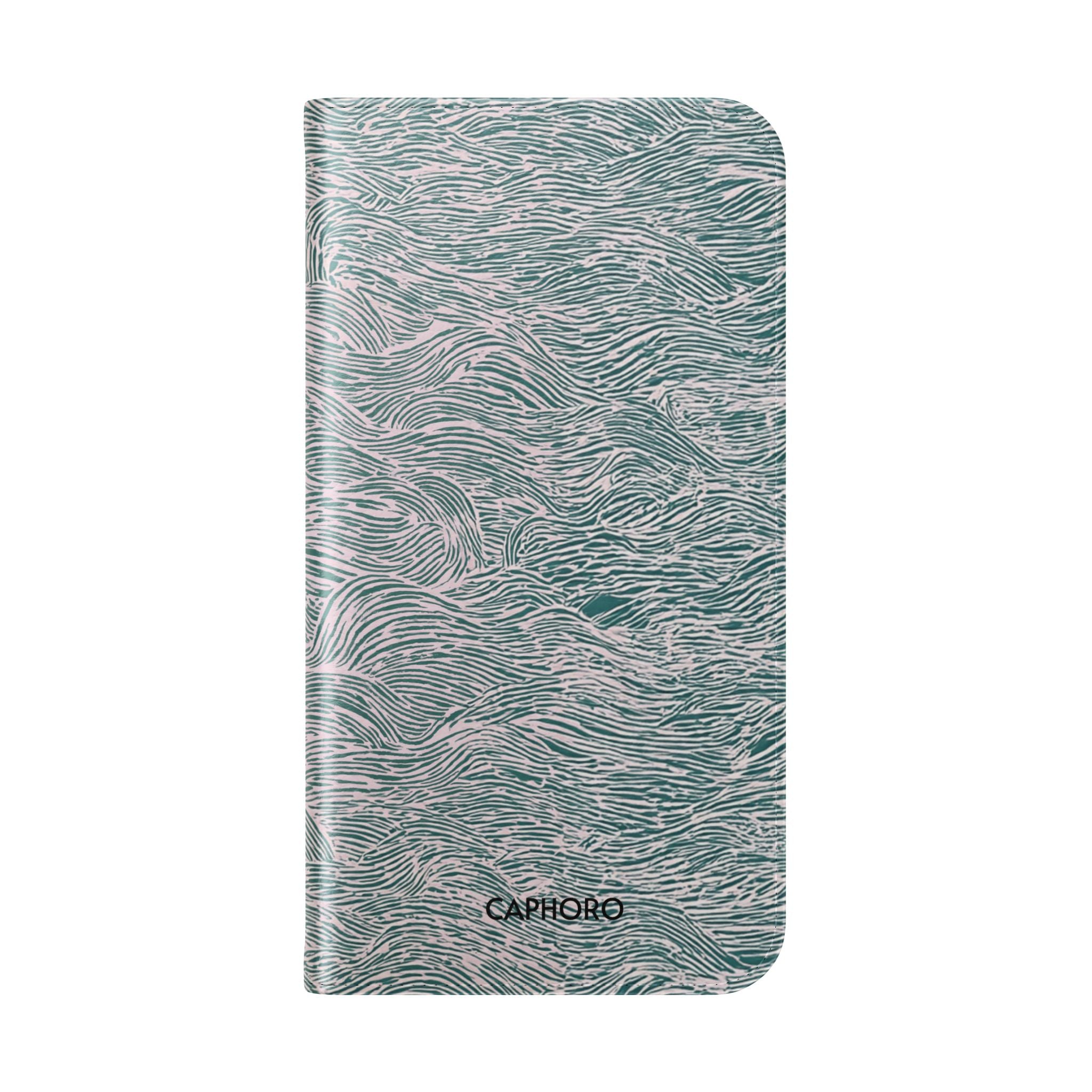 Marbled Teal Flip Phone Case — Textured Wallet Cover with Card Slots