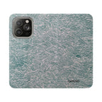 Marbled Teal Flip Phone Case — Textured Wallet Cover with Card Slots