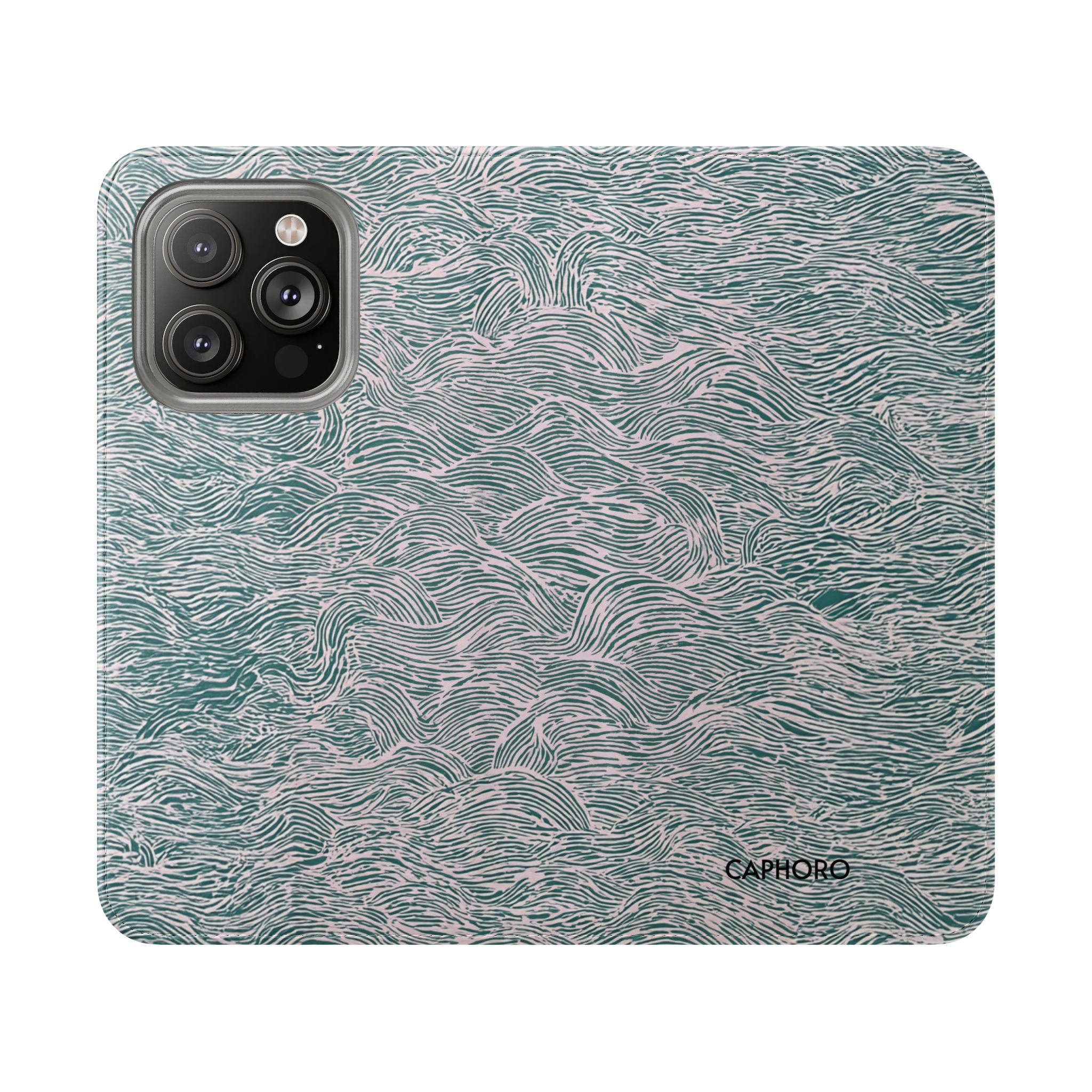Marbled Teal Flip Phone Case — Textured Wallet Cover with Card Slots