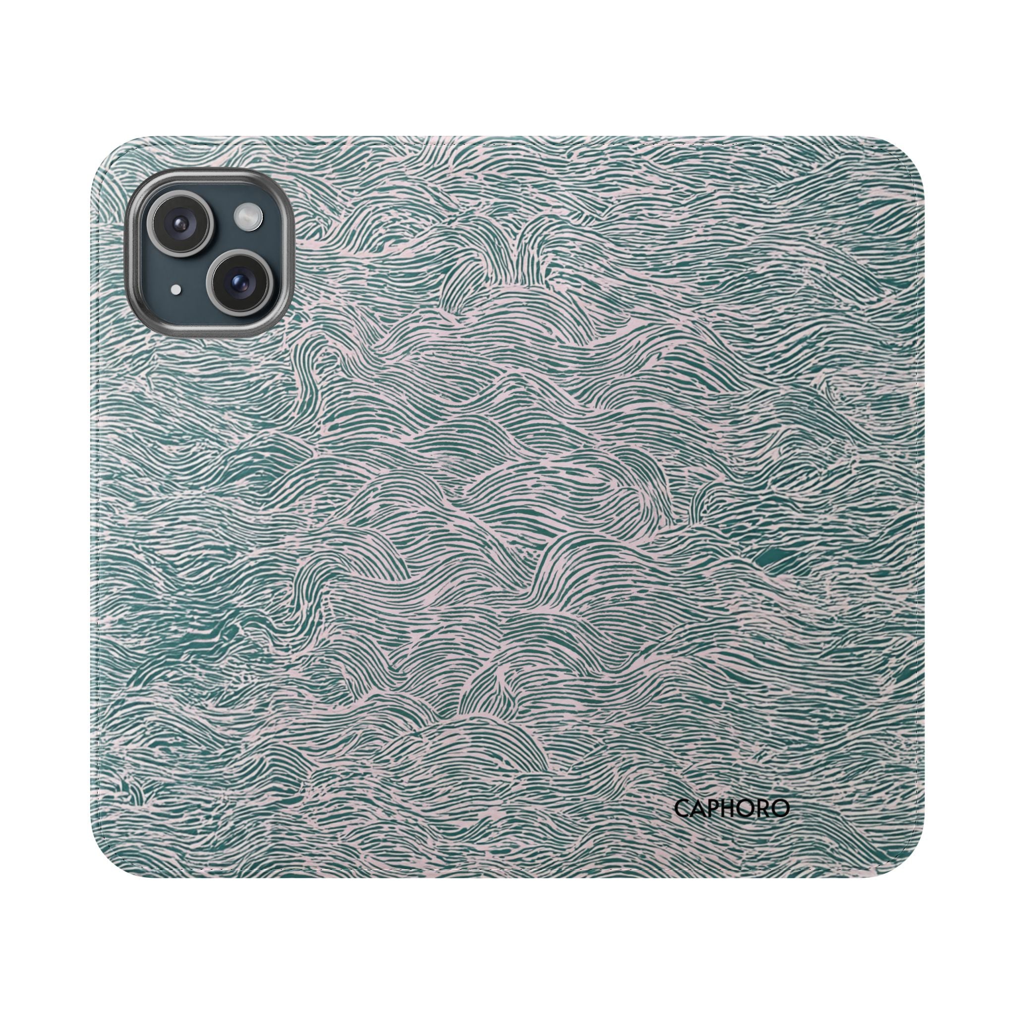 Marbled Teal Flip Phone Case — Textured Wallet Cover with Card Slots