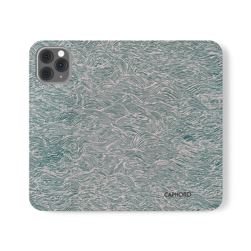 Marbled Teal Flip Phone Case — Textured Wallet Cover with Card Slots