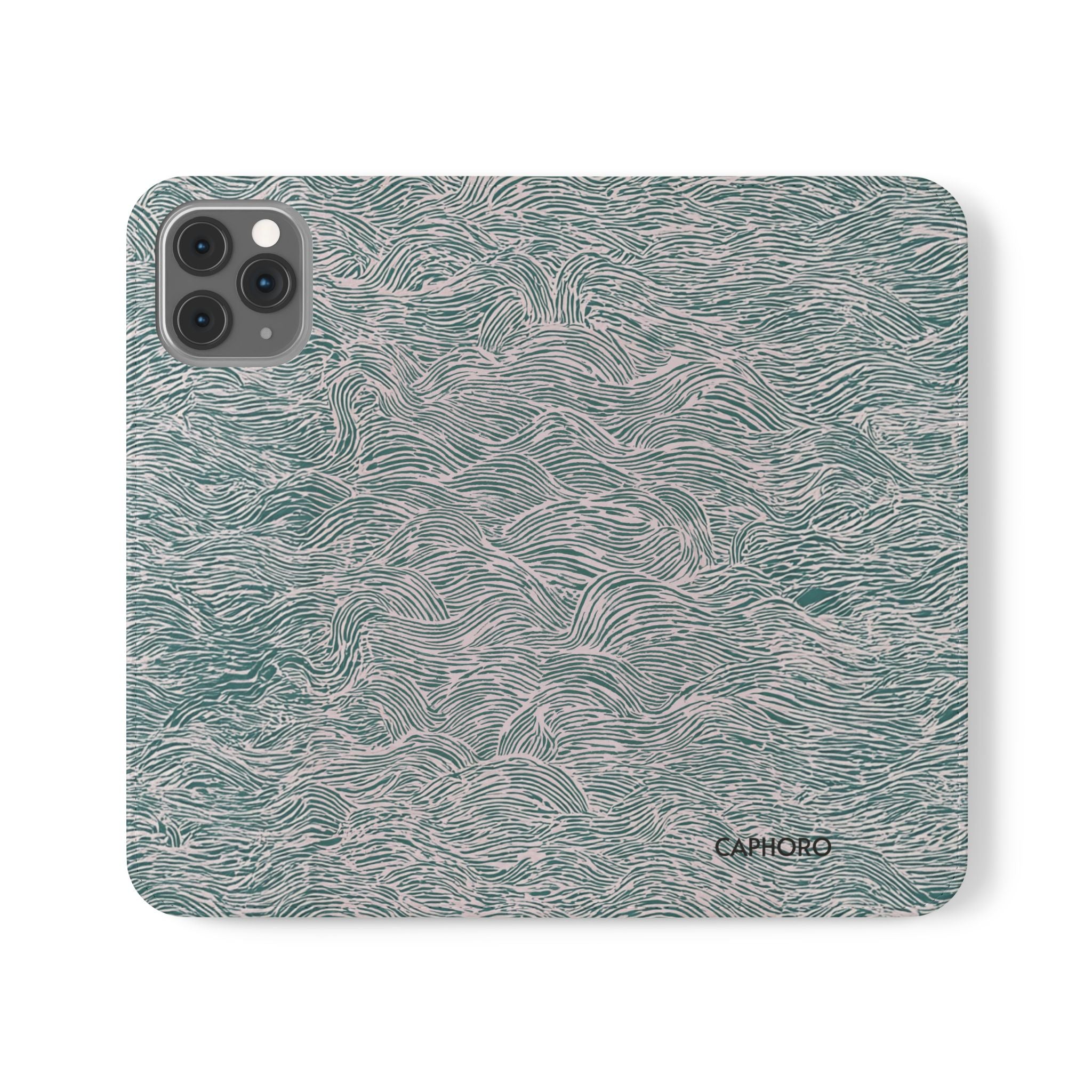Marbled Teal Flip Phone Case — Textured Wallet Cover with Card Slots