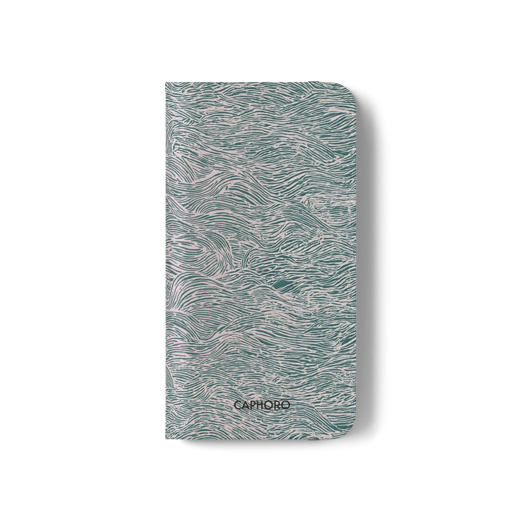 Marbled Teal Flip Phone Case — Textured Wallet Cover with Card Slots