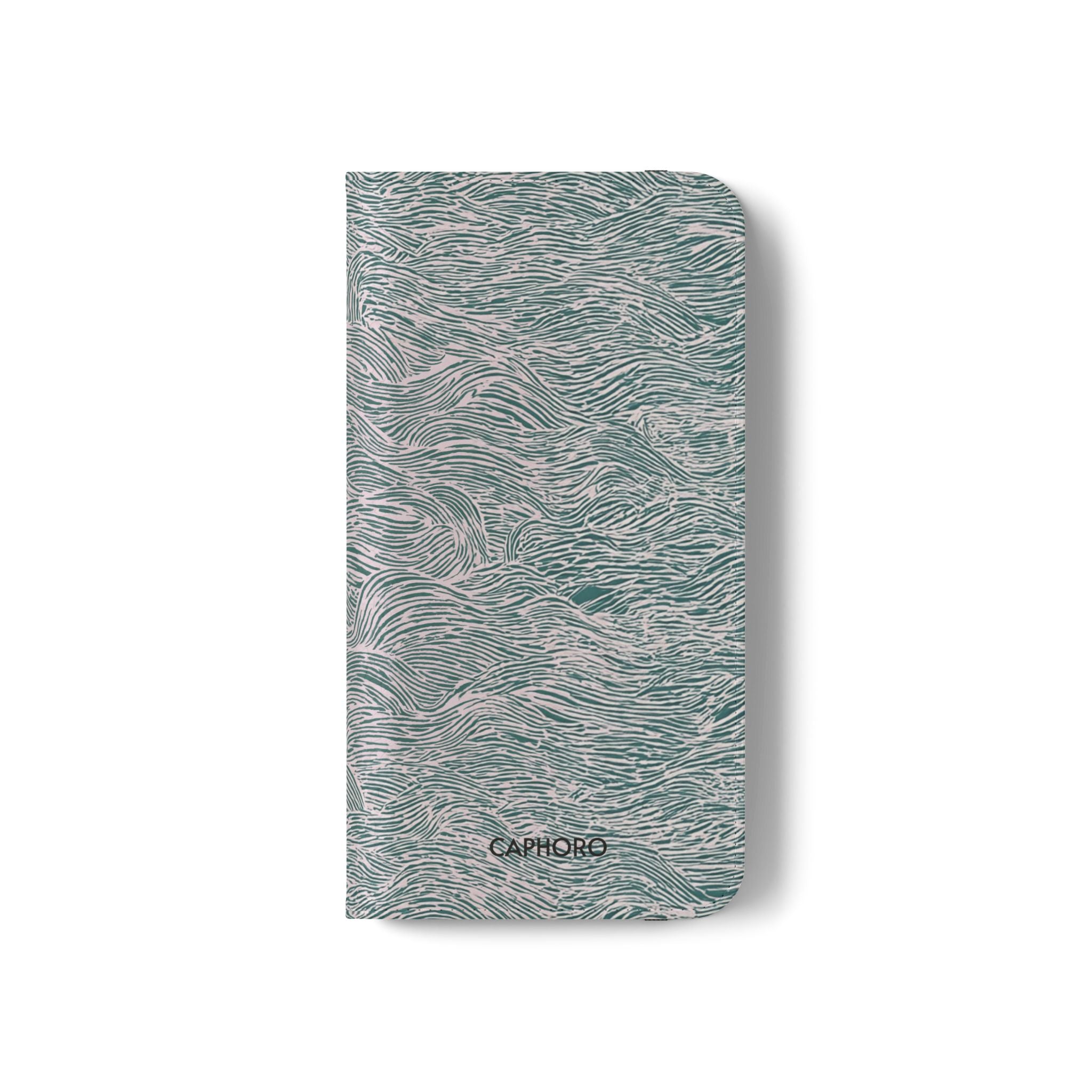 Marbled Teal Flip Phone Case — Textured Wallet Cover with Card Slots