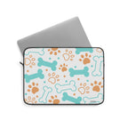 Dog Bones & Paws Laptop Sleeve — Cute Teal & Tan Pet Pattern Sleeve