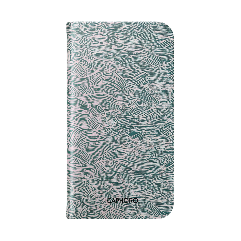 Marbled Teal Flip Phone Case — Textured Wallet Cover with Card Slots