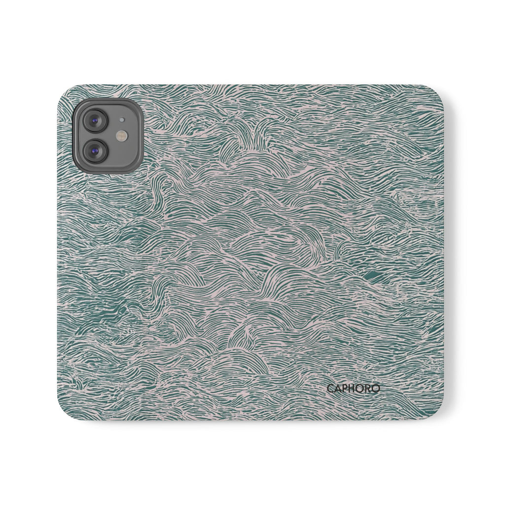 Marbled Teal Flip Phone Case — Textured Wallet Cover with Card Slots