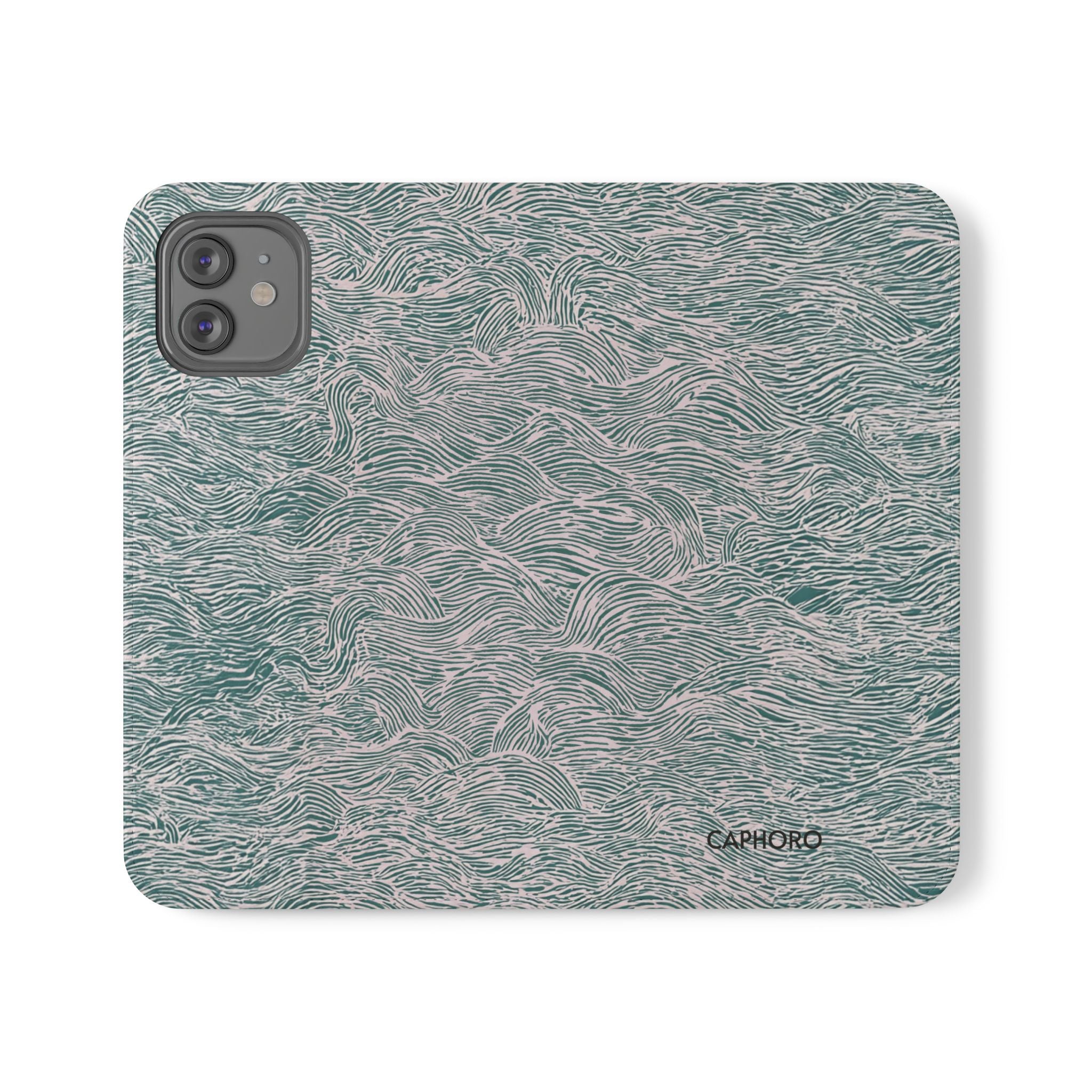 Marbled Teal Flip Phone Case — Textured Wallet Cover with Card Slots