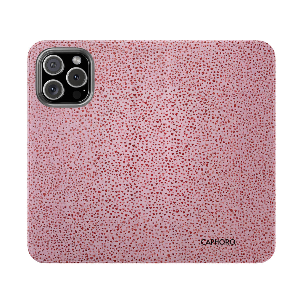 Pink Textured Leather Flip Phone Case – Card Slot Wallet Cover