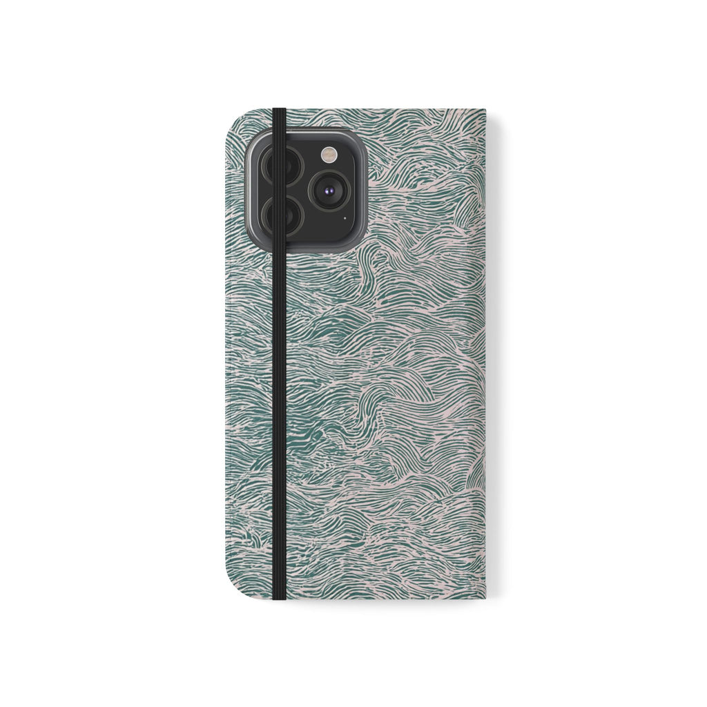 Marbled Teal Flip Phone Case — Textured Wallet Cover with Card Slots