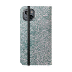 Marbled Teal Flip Phone Case — Textured Wallet Cover with Card Slots