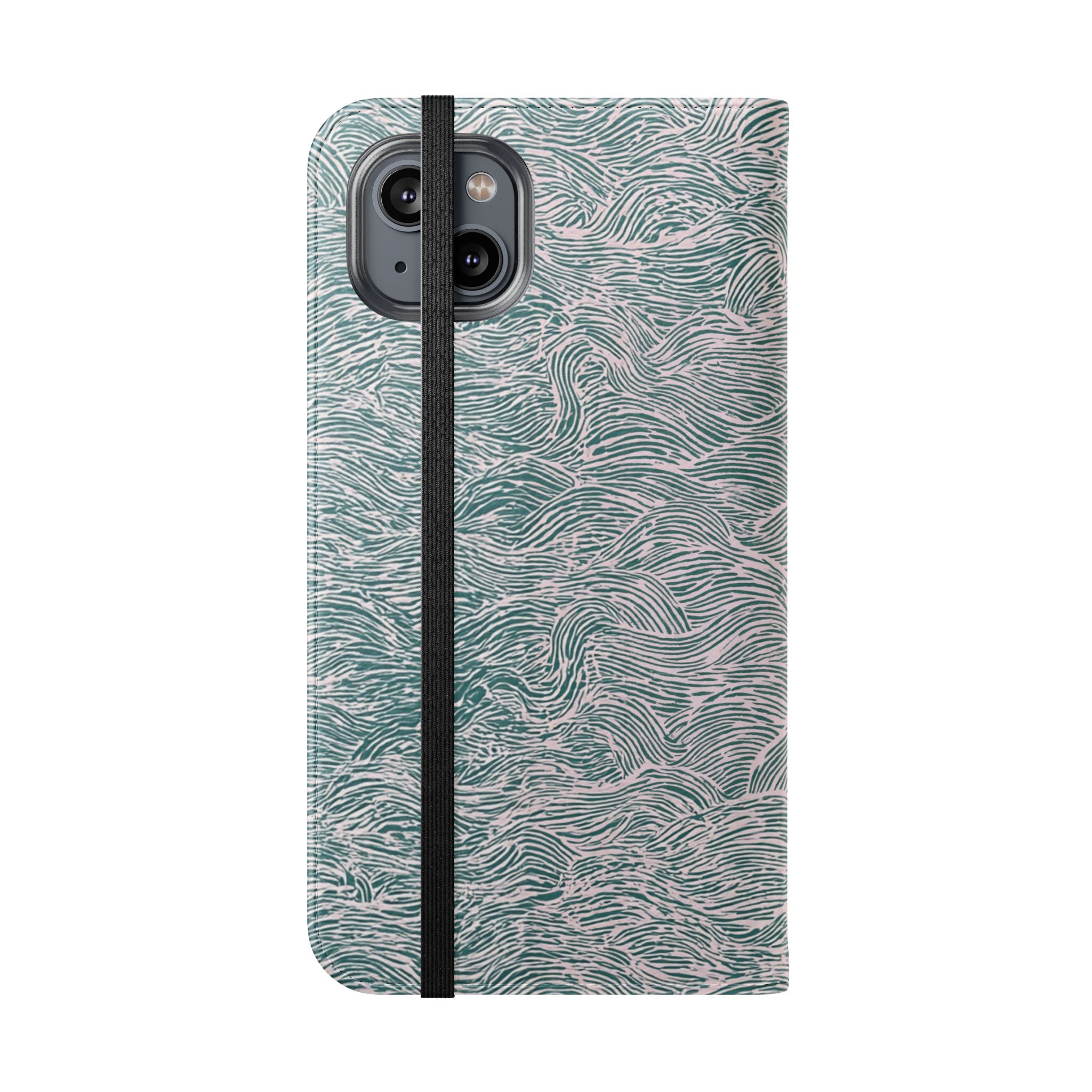 Marbled Teal Flip Phone Case — Textured Wallet Cover with Card Slots