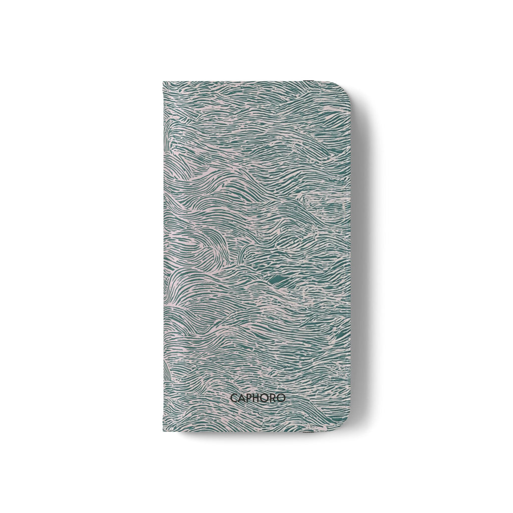 Marbled Teal Flip Phone Case — Textured Wallet Cover with Card Slots