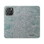 Marbled Teal Flip Phone Case — Textured Wallet Cover with Card Slots