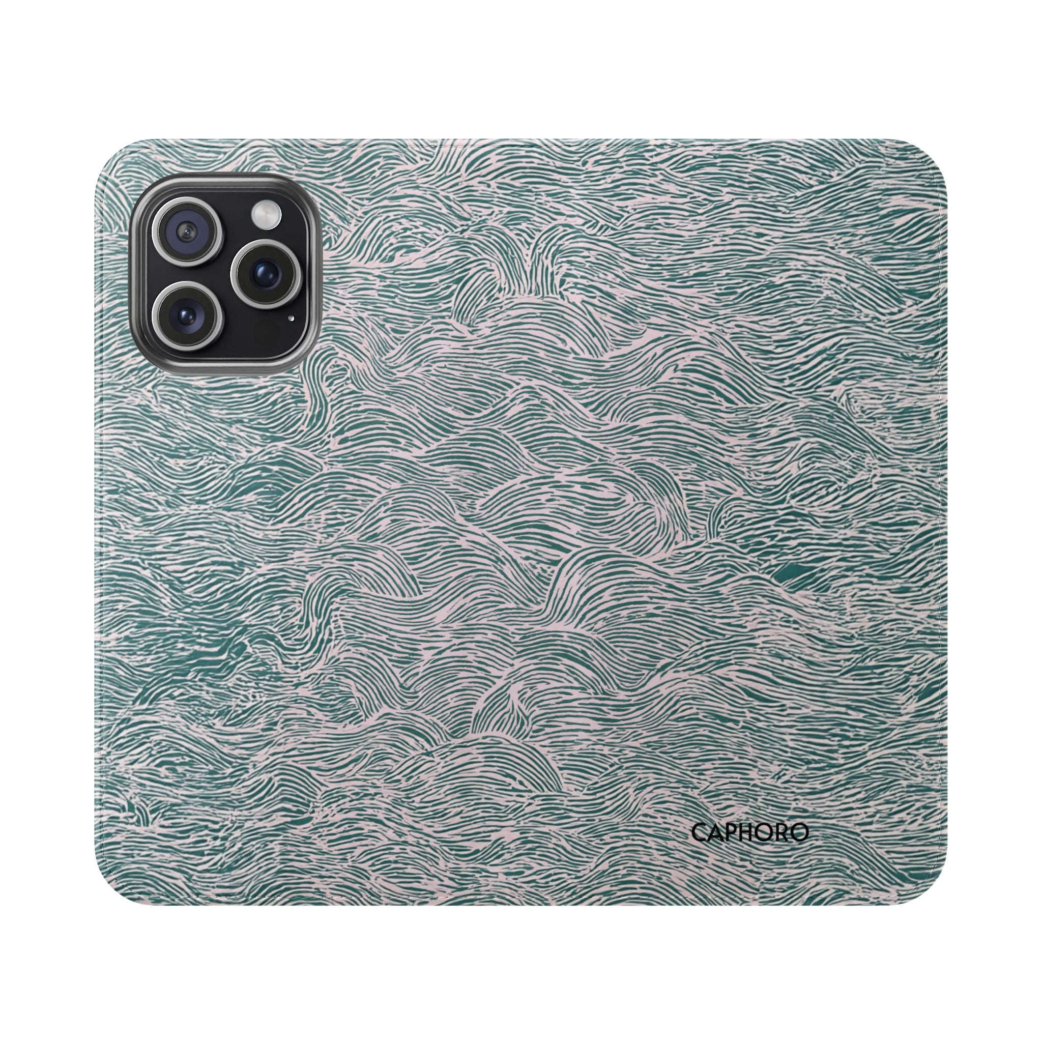 Marbled Teal Flip Phone Case — Textured Wallet Cover with Card Slots