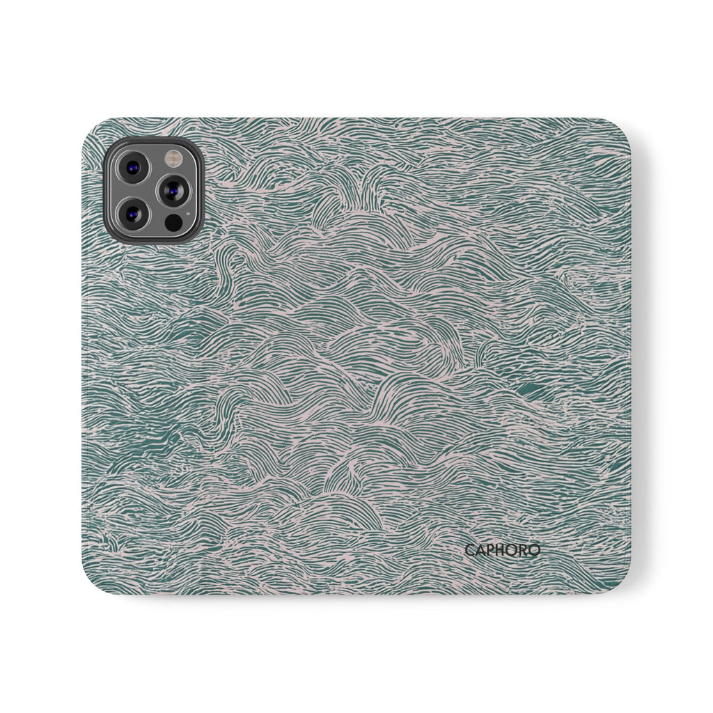 Marbled Teal Flip Phone Case — Textured Wallet Cover with Card Slots