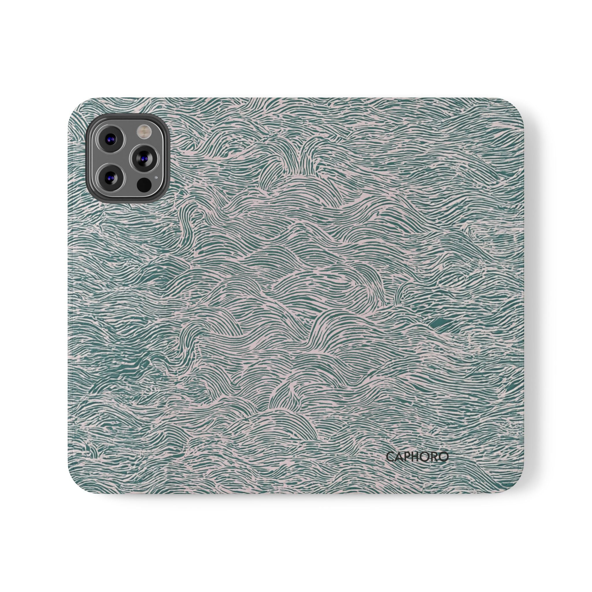Marbled Teal Flip Phone Case — Textured Wallet Cover with Card Slots