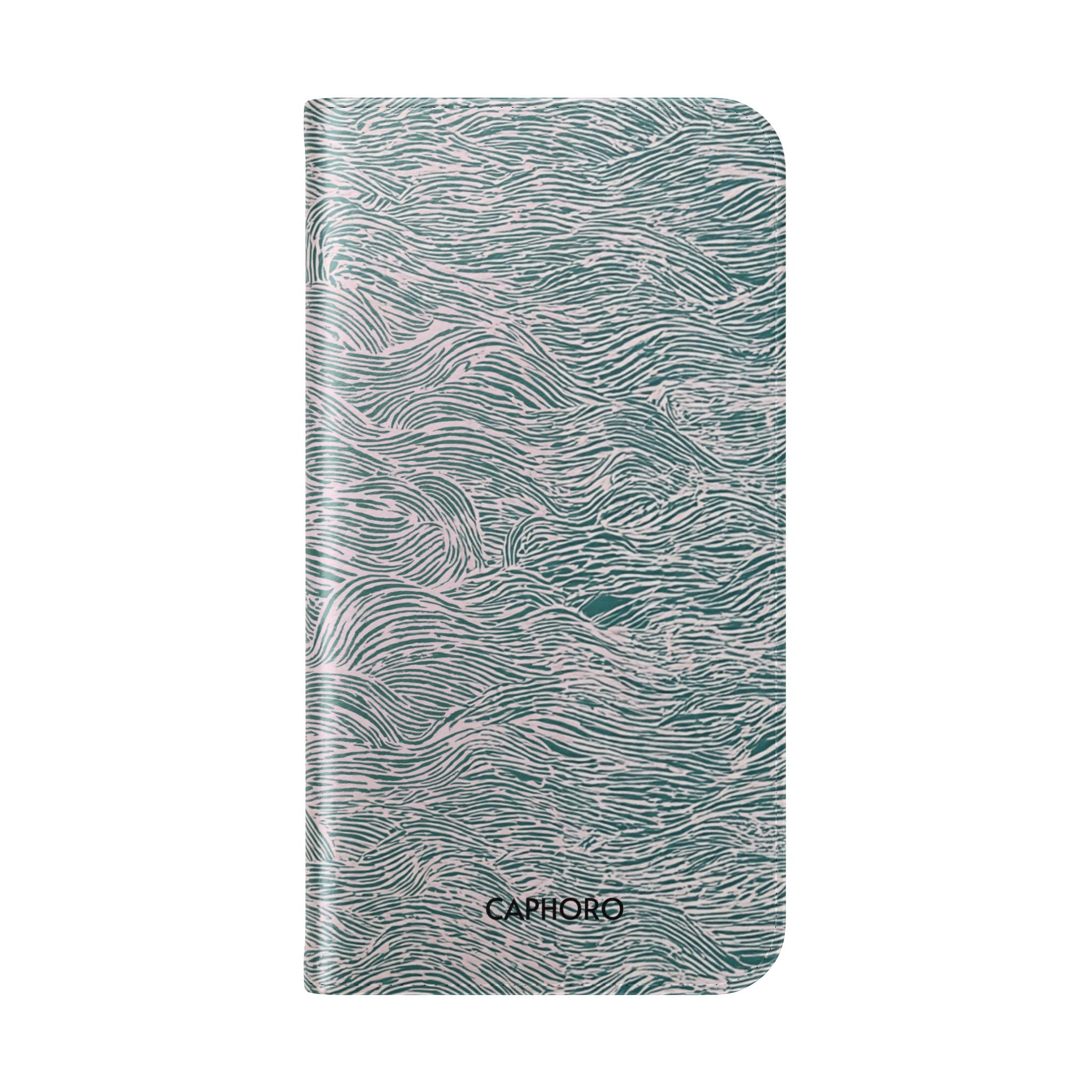 Marbled Teal Flip Phone Case — Textured Wallet Cover with Card Slots