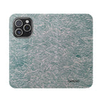 Marbled Teal Flip Phone Case — Textured Wallet Cover with Card Slots
