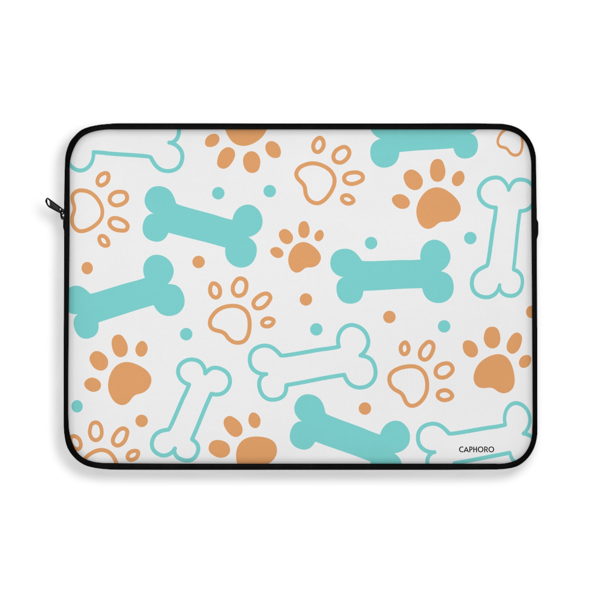 Dog Bones & Paws Laptop Sleeve — Cute Teal & Tan Pet Pattern Sleeve